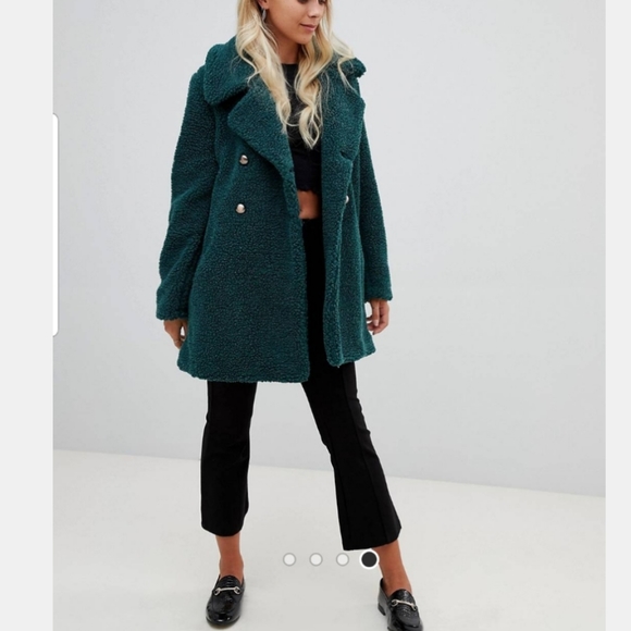 Qed London Double Breasted Teddy Coat 